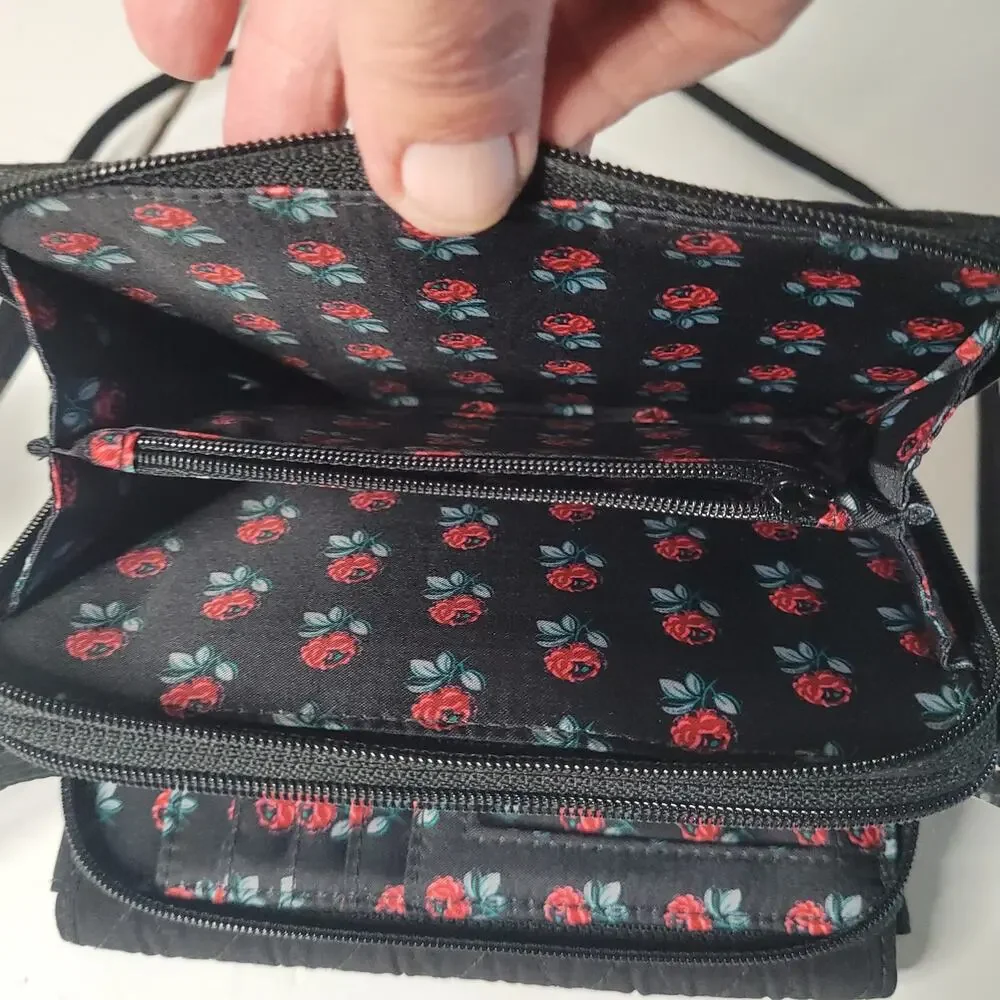 Chic Vera Bradley Black Shoulder & Wrist Bag - Red Roses!